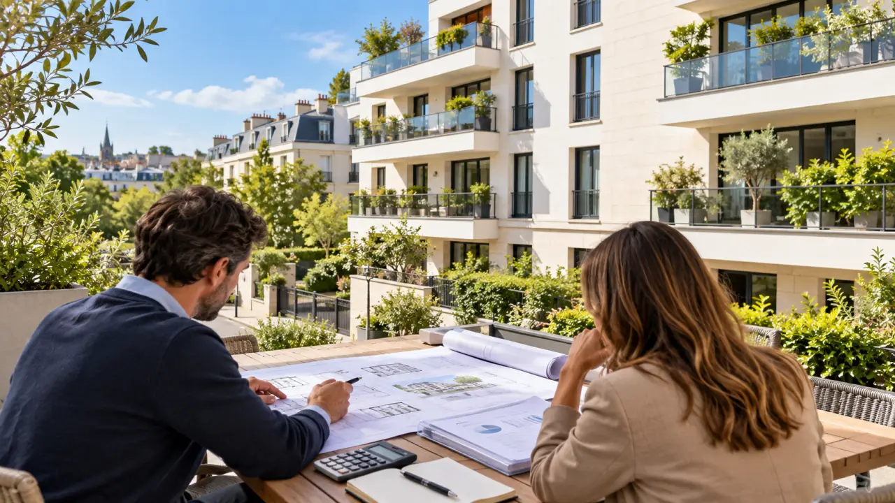 Réunion de copropriétaires autour d'un budget de travaux et de plans d'immeuble