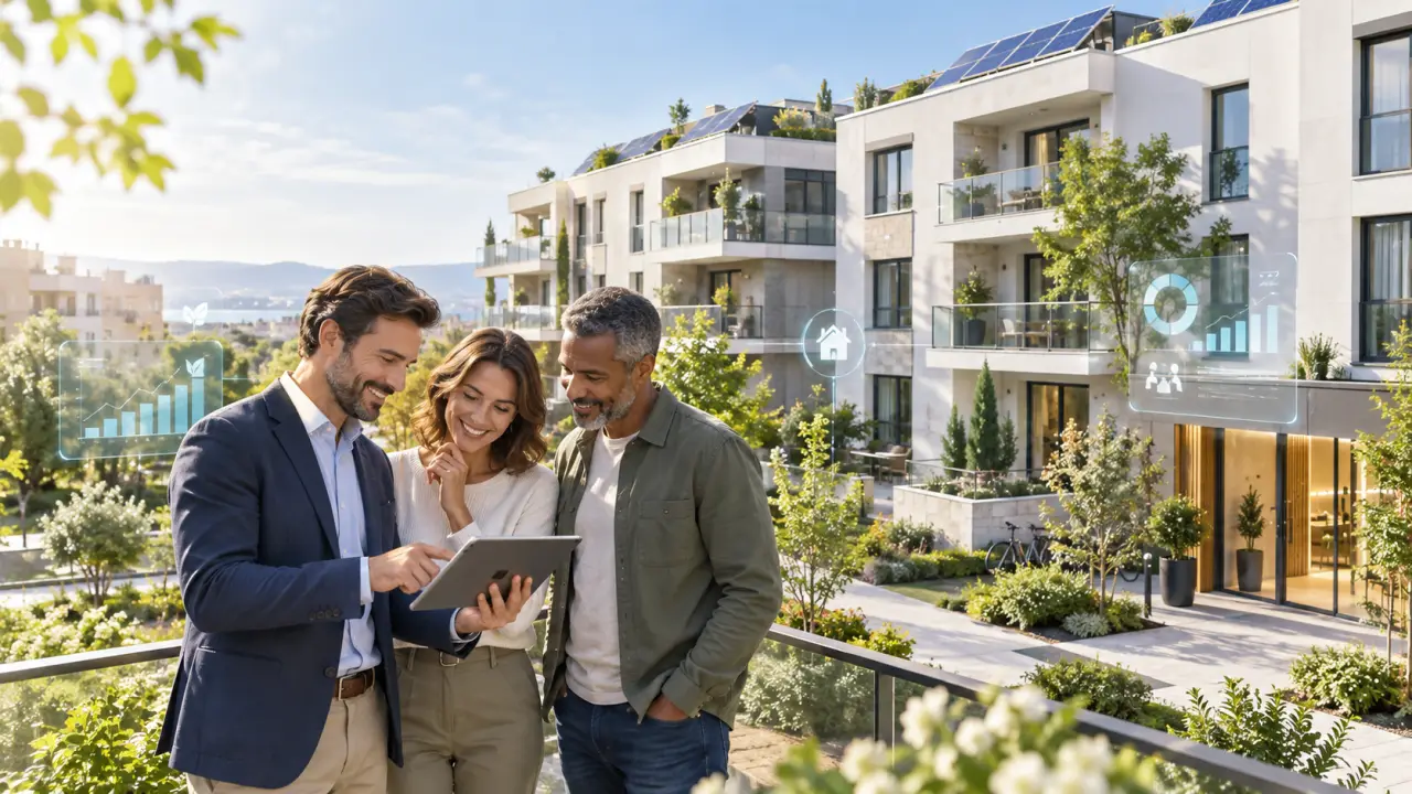 Résidence moderne végétalisée illustrant la gestion prédictive d'une copropriété