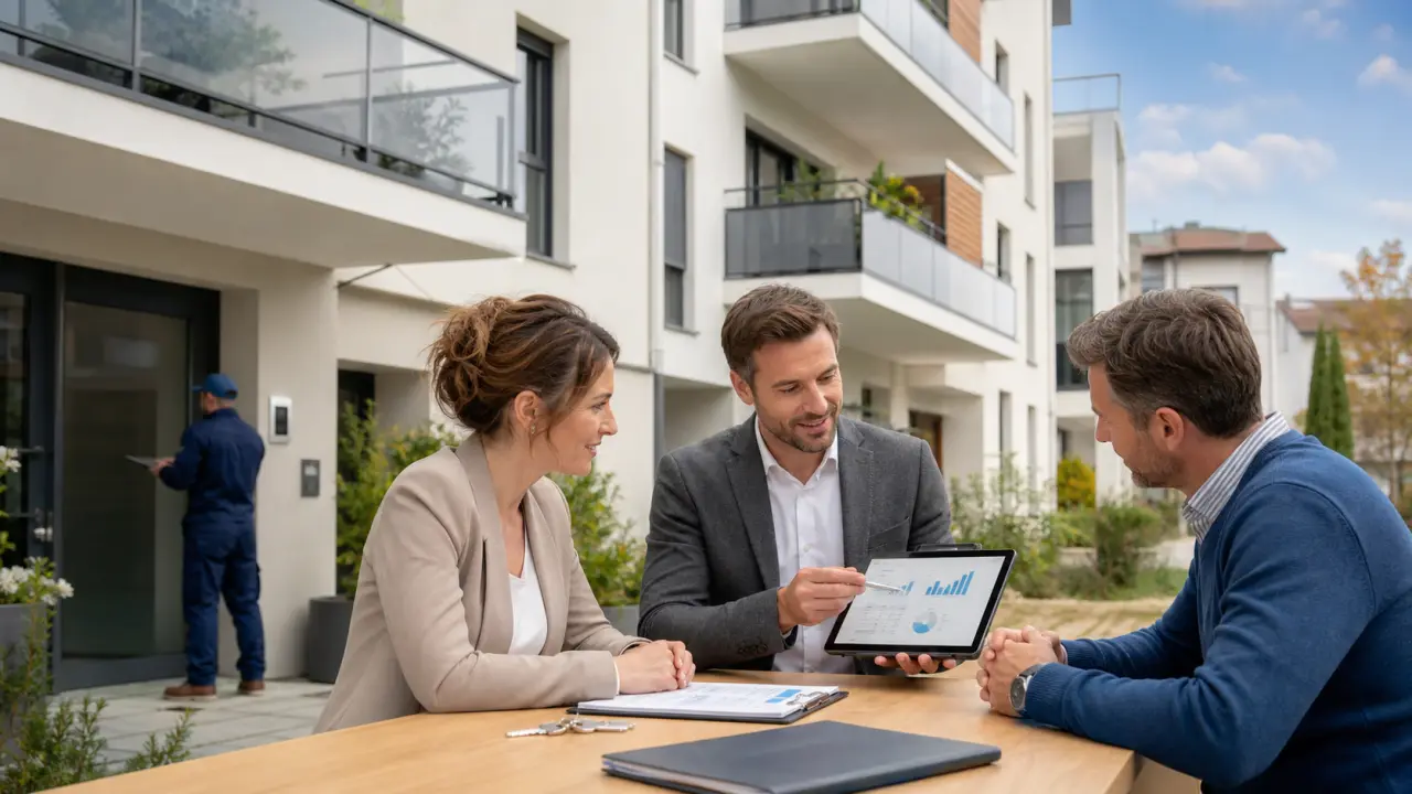 Complexe résidentiel moderne et lumineux, évoquant une copropriété bien gérée